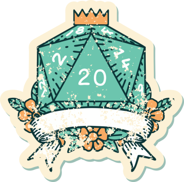 Retro Dövme Biçimi Doğal 20 kritik vuruş D20 zar bir insan tarafından çizildi