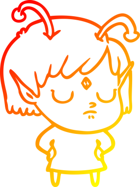 Bir insan tarafından çizilmiş bir uzaylı kız çizgi çizimi.