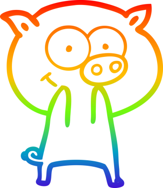 Bir insan tarafından çizilmiş neşeli bir domuz çizgi filminin gradyan çizimi.