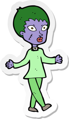 Bir insan tarafından çizilmiş cadılar bayramı zombisi bir kadının çıkartması.