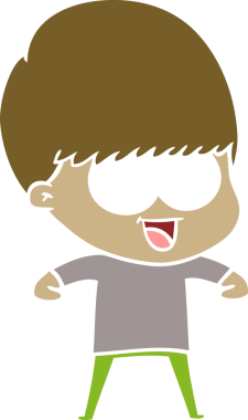 Bir insan tarafından çizilmiş mutlu düz renkli çizgi film çocuğu.