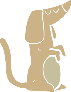 Bir insan tarafından çizilmiş düz renkli çizgi film köpeği.