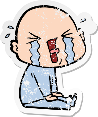 Bir insan tarafından çizilmiş ağlayan kel bir adamın sıkıntılı çıkartması.