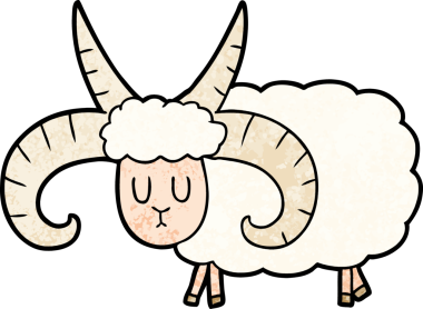 Bir insan tarafından çizilmiş uzun boynuzlu koç çizgi filmi.