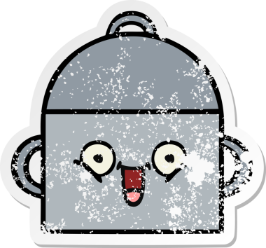 Bir insan tarafından çizilmiş tatlı bir yemek tenceresinin sıkıntılı çıkartması.