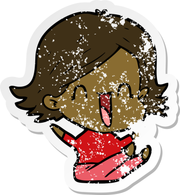 Bir insan tarafından çizilmiş, gülen bir karikatür çıkartması.