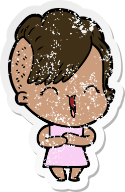 Bir insan tarafından çizilmiş mutlu bir hippi kızın sıkıntılı çıkartması.