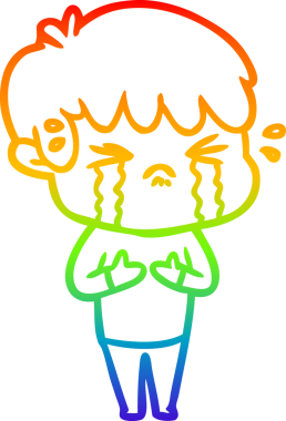 Gökkuşağı gradyan çizimi bir insan tarafından çizilmiş ağlayan bir çizgi çocuk çizimi