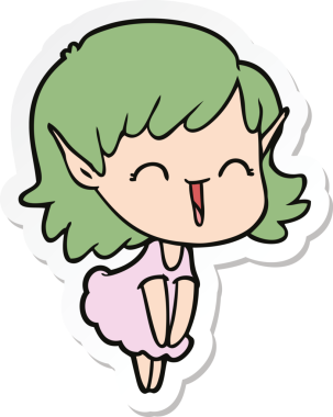 Bir insan tarafından çizilmiş bir elf kızının çıkartması.