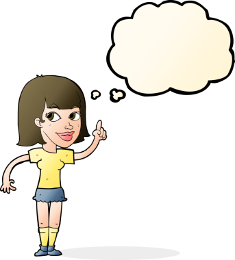 Bir insan tarafından çizilmiş düşünce baloncuğu fikri olan güzel bir kız.