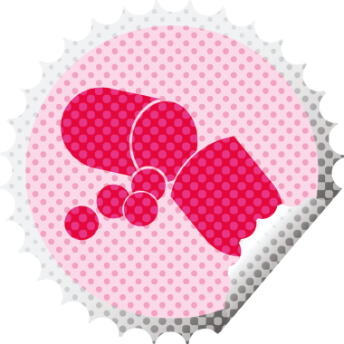 Kapsül hapı illüstrasyon dairesel soyma etiketi bir insan tarafından çizilmiş.