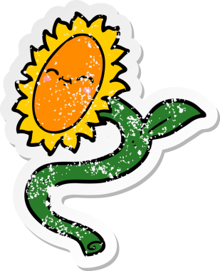 Bir insan tarafından çizilmiş karikatür ayçiçeğinin sıkıntılı çıkartması