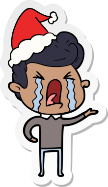Bir insan tarafından çizilmiş Noel Baba şapkası takan ağlayan bir adamın el yazısı.