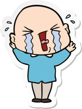 Bir insan tarafından çizilmiş ağlayan kel bir adamın çıkartması.