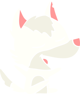 Bir insan tarafından çizilmiş düz renkli çizgi film kurt gülüşü