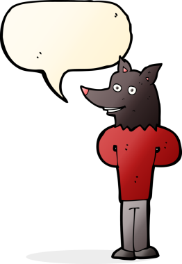 Bir insan tarafından çizilmiş konuşma balonu olan bir kurt adam.