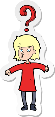 Bir insan tarafından çizilmiş sorular soran bir karikatür kadının çıkartması.