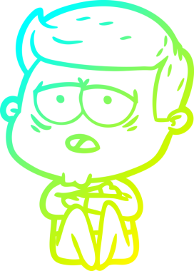 Bir insan tarafından çizilmiş, yorgun bir adamın soğuk çizgi çizimi.