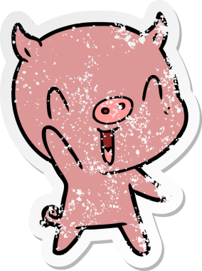 Bir insan tarafından çizilmiş mutlu çizgi film domuzunun sıkıntılı çıkartması.