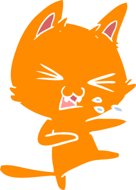 Bir insan tarafından çizilmiş düz renkli çizgi film kedisi.