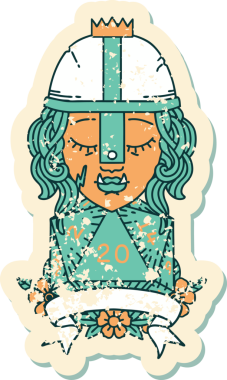 Retro Dövme Tarzı Yarı Ork Dövüşçüsü Bir insan tarafından çizilmiş doğal yirmi zar atışıyla