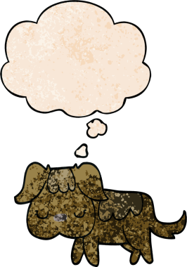 Bir insan tarafından çizilmiş grunge desenli düşünce baloncuğu olan çizgi film köpeği.