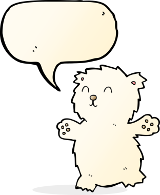 Bir insan tarafından çizilmiş konuşma balonlu oyuncak ayı.