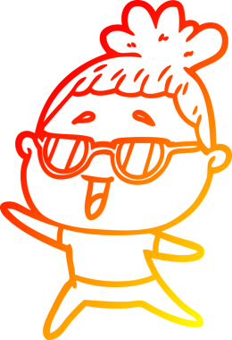 Bir insan tarafından çizilmiş gözlük takan mutlu bir kadının çizgi çizimi.