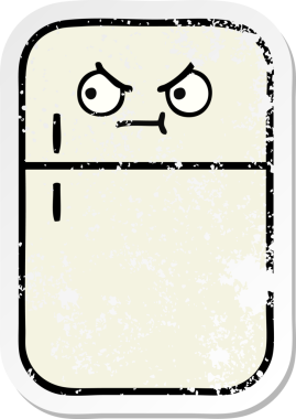 Bir insan tarafından çizilmiş şirin bir buzdolabının sıkıntılı çıkartması.