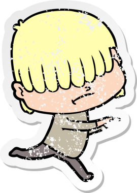 Bir insan tarafından çizilmiş dağınık saçlı bir çizgi film çocuğunun sıkıntılı çıkartması.