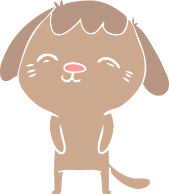 Bir insan tarafından çizilmiş mutlu düz renkli çizgi film köpeği.