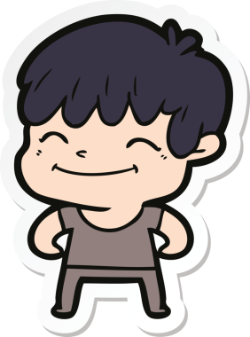 Bir insan tarafından çizilmiş mutlu bir çocuğun çıkartması.