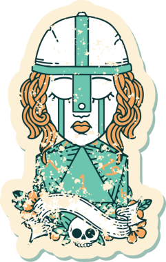 Retro Dövme Tarzı Ağlayan İnsan Dövüşçüsü Bir insan tarafından çizilmiş doğal bir D20 zar ile