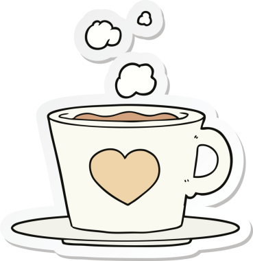 Bir insanın çizdiği güzel bir fincan kahvenin çıkartması.