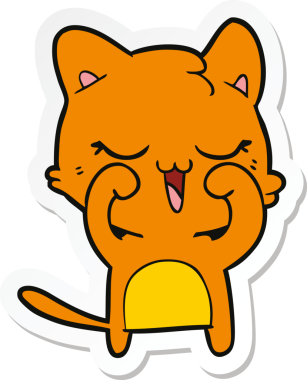 Bir insan tarafından çizilmiş çizgi film kedisinin çıkartması.