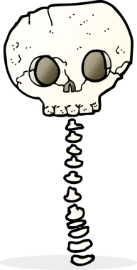 Bir insan tarafından çizilmiş ürkütücü kafatası ve omurga.