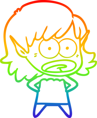 Karikatür çizen gökkuşağı gradyanı bir insan tarafından çizilen elf kızı şok etti.