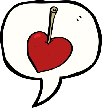 bir insan tarafından çizilmiş konuşma baloncuklu karikatür kalp kirazı.