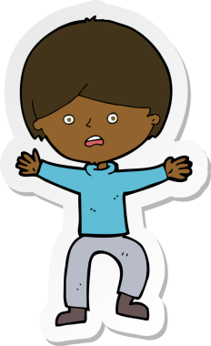 Bir insan tarafından çizilen panikleyen bir çizgi film çocuğunun çıkartması.