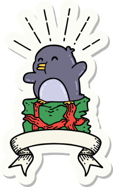 Bir insan tarafından çizilmiş dövme stili penguen etiketi.