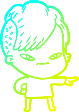 Hipster saç kesimi bir insan tarafından çizilmiş hoş bir çizgi film kızı çizimi.