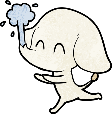 Bir insan tarafından çizilmiş su püskürten sevimli bir fil.