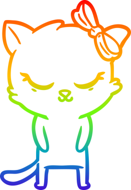 Gökkuşağı gradyan çizimi. Bir insan tarafından çizilmiş şirin bir çizgi film kedisi.