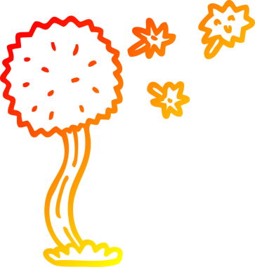 Bir insan tarafından çizilen karahindiba üfleyen bir karikatürün sıcak çizgi çizimi