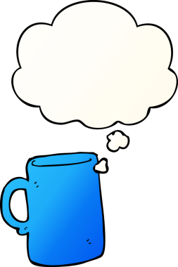 Bir insan tarafından çizilmiş, düşünce baloncuklu çizgi film kupası.