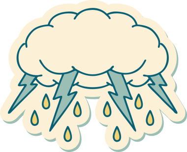 Bir insan tarafından çizilmiş fırtına bulutunun geleneksel stiliyle dövme çıkartması.