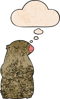 Bir insan tarafından çizilmiş grunge desenli düşünce baloncuğu olan sevimli çizgi film ayısı.