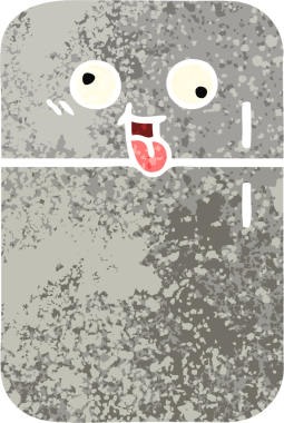 Bir insan tarafından çizilmiş buzdolabının retro çizim tarzı karikatürü.