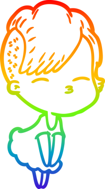 Gökkuşağı gradyan çizgi çizimi. Bir insan tarafından çizilmiş, şaşı gözlü bir kız.