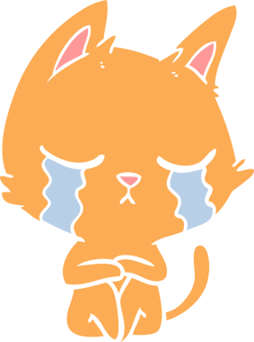 Ağlayan düz renkli çizgi film kedisi bir insan tarafından çizilmiş.